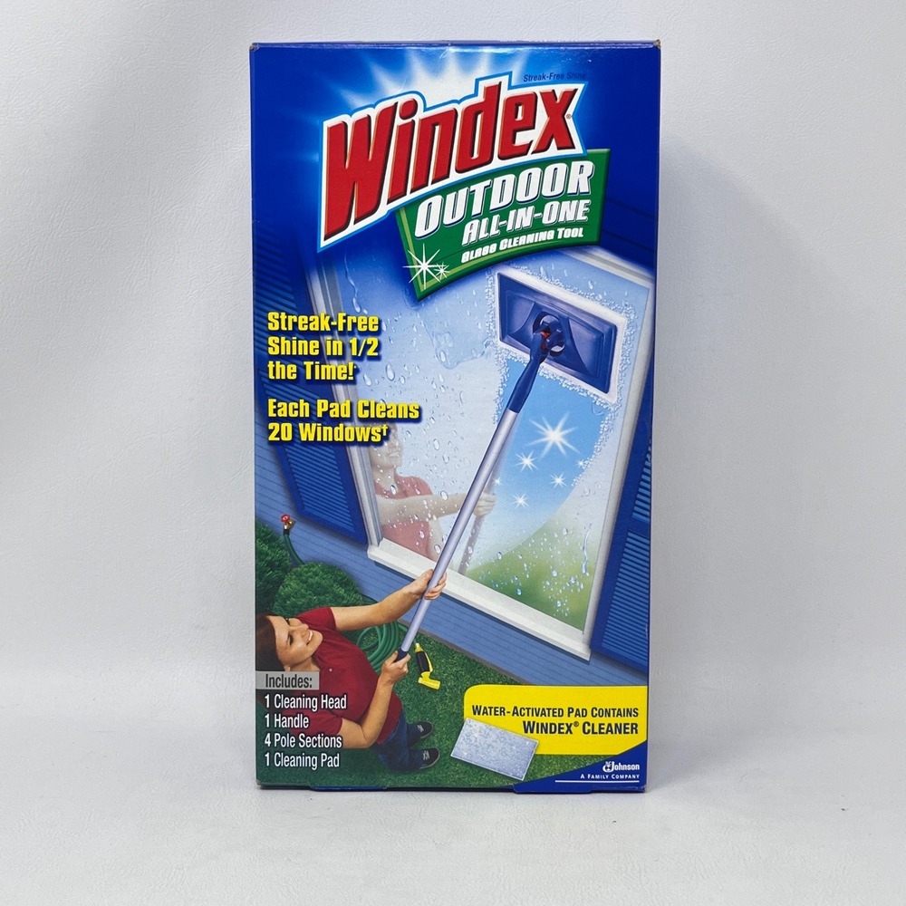 Windex Outdoor All In One Window Cleaning Kit Head Handle Pole 1 Pad New Sealed